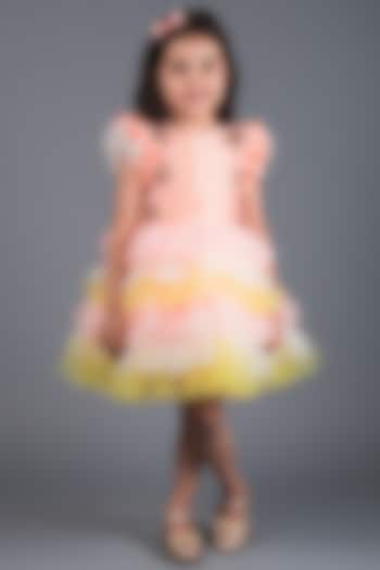 Peach Silk Dress For Girls by MIAKKI KIDS