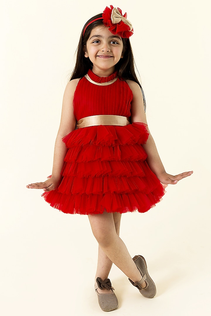 Red Satin Dress For Girls by MIAKKI KIDS at Pernia's Pop Up Shop