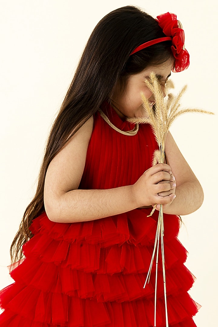Red Satin Dress by MIAKKI KIDS at Pernia's Pop Up Shop