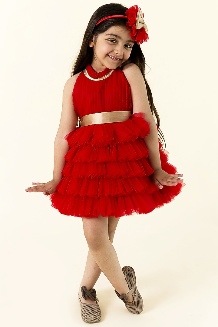 Red Satin Dress by MIAKKI KIDS at Pernia's Pop Up Shop