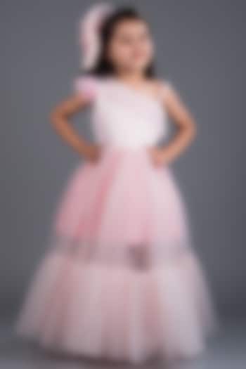 Baby Pink Satin Gown For Girls by MIAKKI KIDS