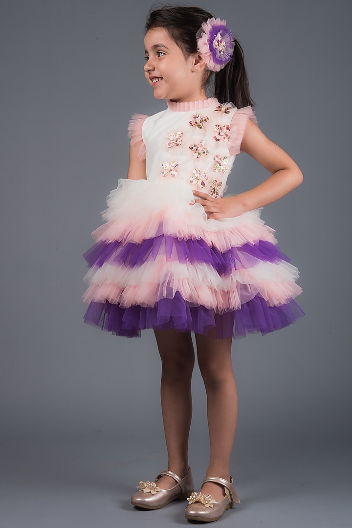 White & Purple Silk Dress by MIAKKI KIDS at Pernia's Pop Up Shop