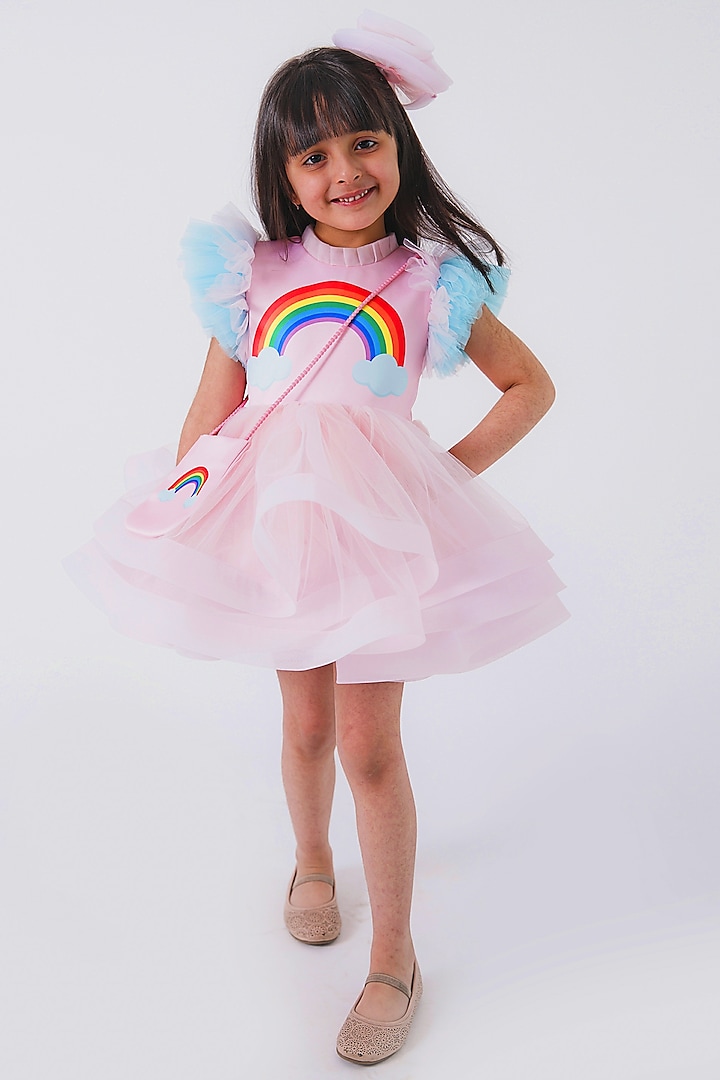 Baby Pink Satin Dress For Girls by MIAKKI KIDS at Pernia's Pop Up Shop