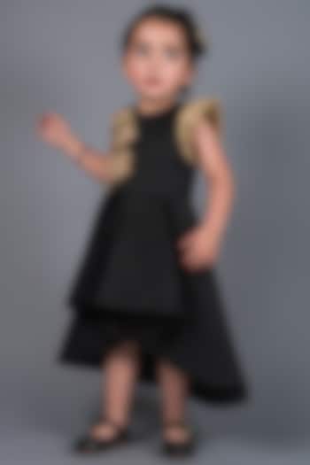 Black Neoprene Dress For Girls by MIAKKI KIDS