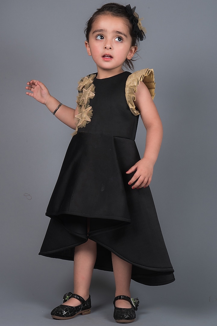 Black Neoprene Dress For Girls by MIAKKI KIDS
