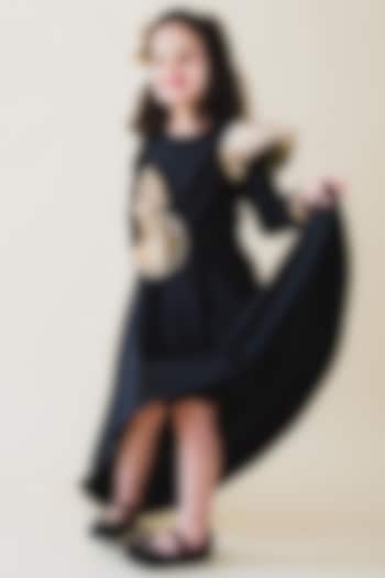 Black Neoprene Gown For Girls by MIAKKI KIDS