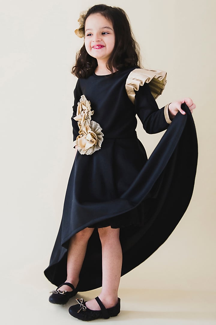 Black Neoprene Gown For Girls by MIAKKI KIDS