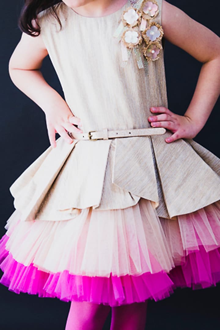 Gold & Pink Silk Dress by MIAKKI KIDS at Pernia's Pop Up Shop