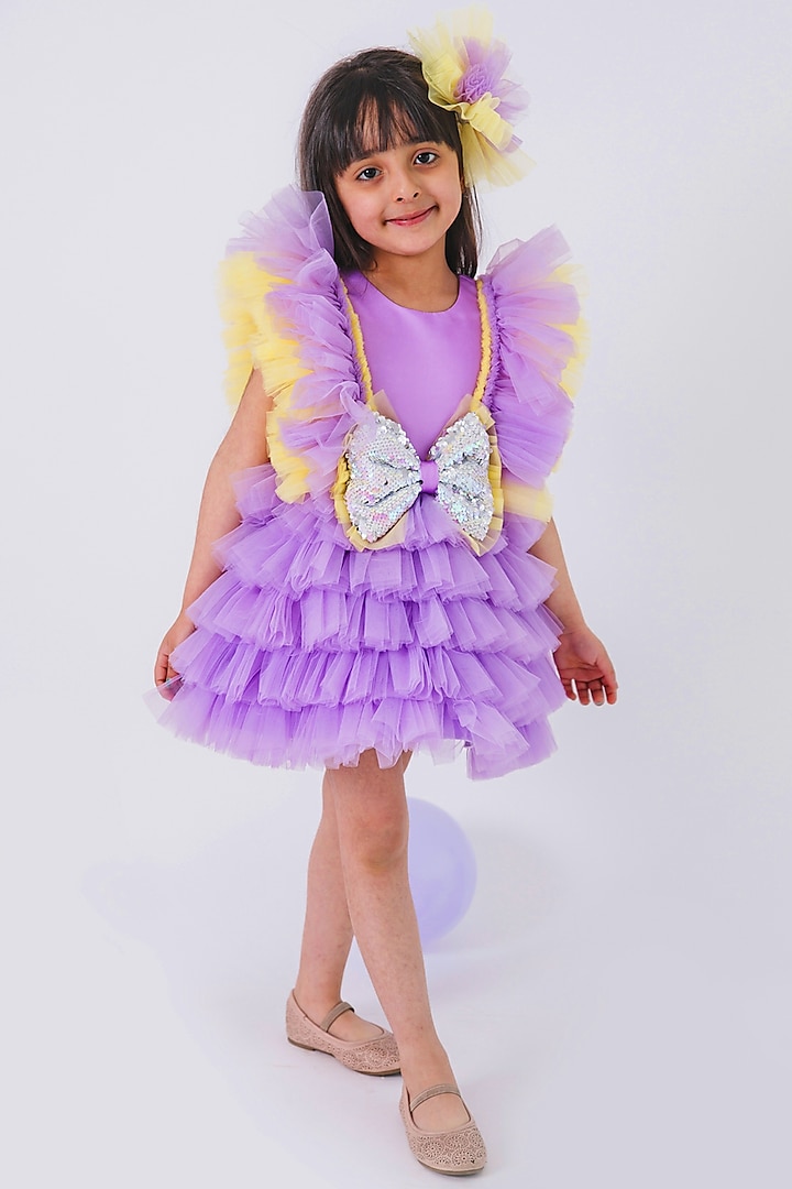 Lavender Net Dress For Girls by MIAKKI KIDS