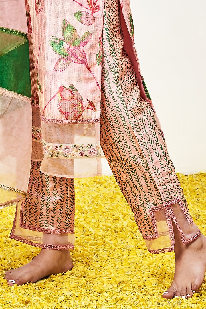Pink Tussar Silk Hand Block Printed Kurta Set by Miar Designs-By Siddhi Shah at Pernia's Pop Up Shop