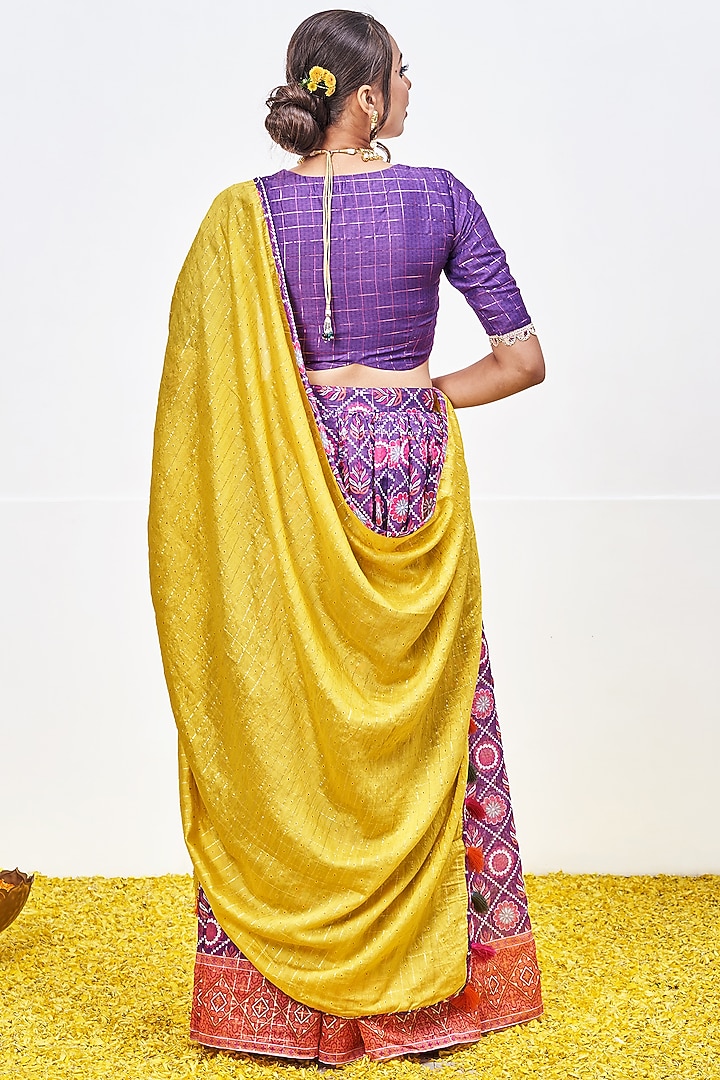 Violet Chanderi Silk Hand Block Printed Lehenga Set by Miar Designs-By Siddhi Shah at Pernia's Pop Up Shop