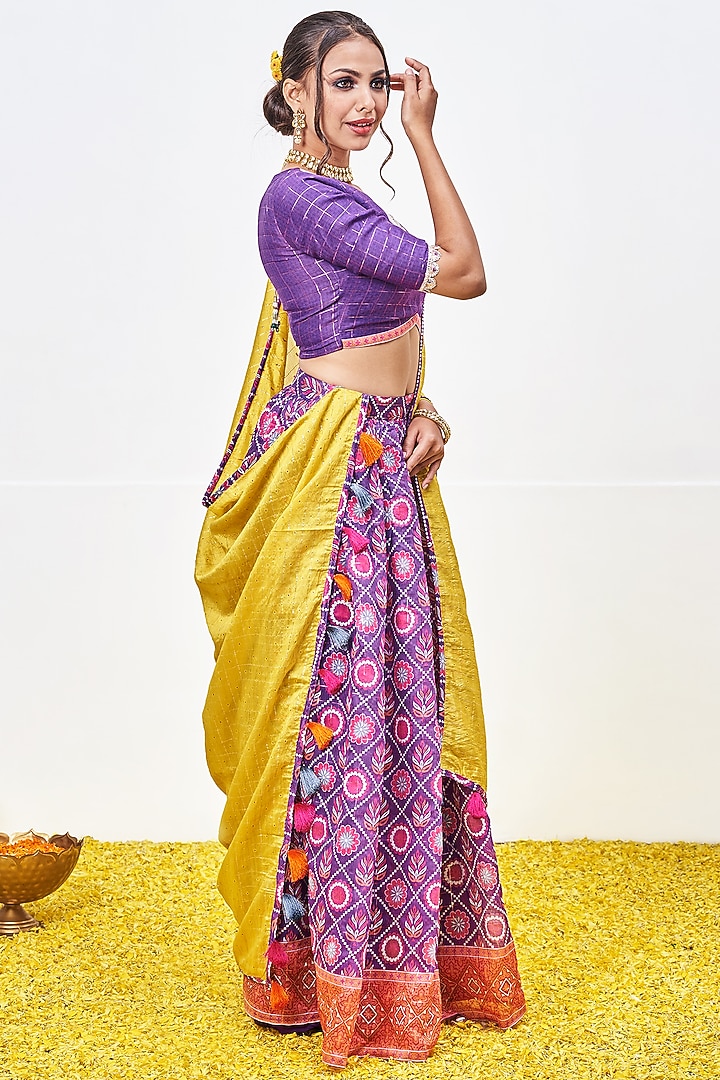 Violet Chanderi Silk Hand Block Printed Lehenga Set by Miar Designs-By Siddhi Shah at Pernia's Pop Up Shop