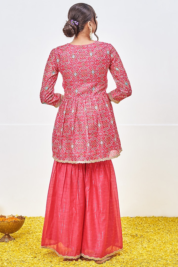 Fuchsia Chanderi Printed Sharara Set by Miar Designs-By Siddhi Shah at Pernia's Pop Up Shop