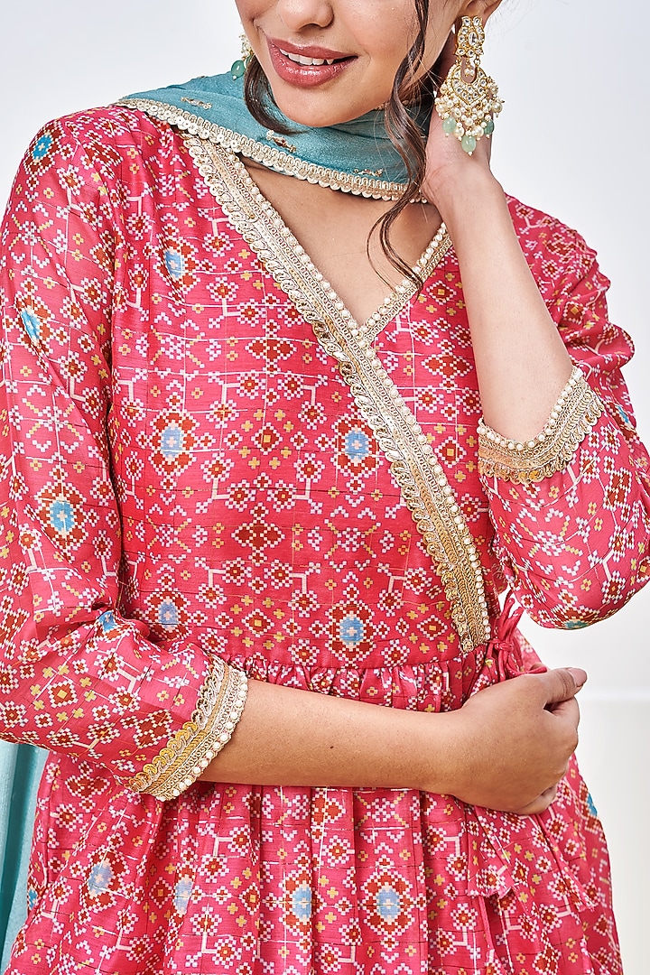 Fuchsia Chanderi Printed Sharara Set by Miar Designs-By Siddhi Shah at Pernia's Pop Up Shop