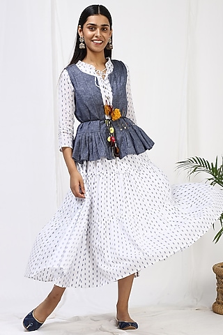 White Printed Jacket Maxi Dress by Miar Designs-By Siddhi Shah