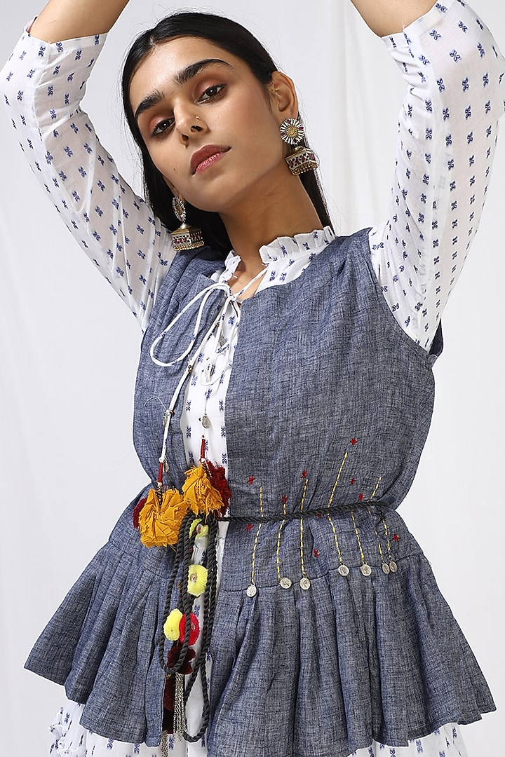 White Printed Jacket Maxi Summer Dress by Miar Designs-By Siddhi Shah at Pernia's Pop Up Shop