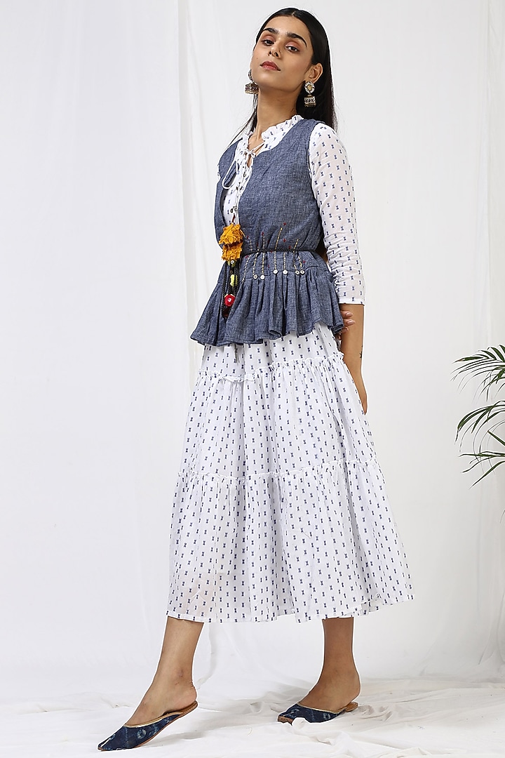 White Printed Jacket Maxi Summer Dress by Miar Designs-By Siddhi Shah at Pernia's Pop Up Shop