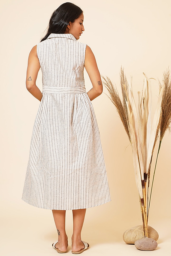 Grey & Ivory Handloom Cotton Midi Summer Dress by Miar Designs-By Siddhi Shah at Pernia's Pop Up Shop