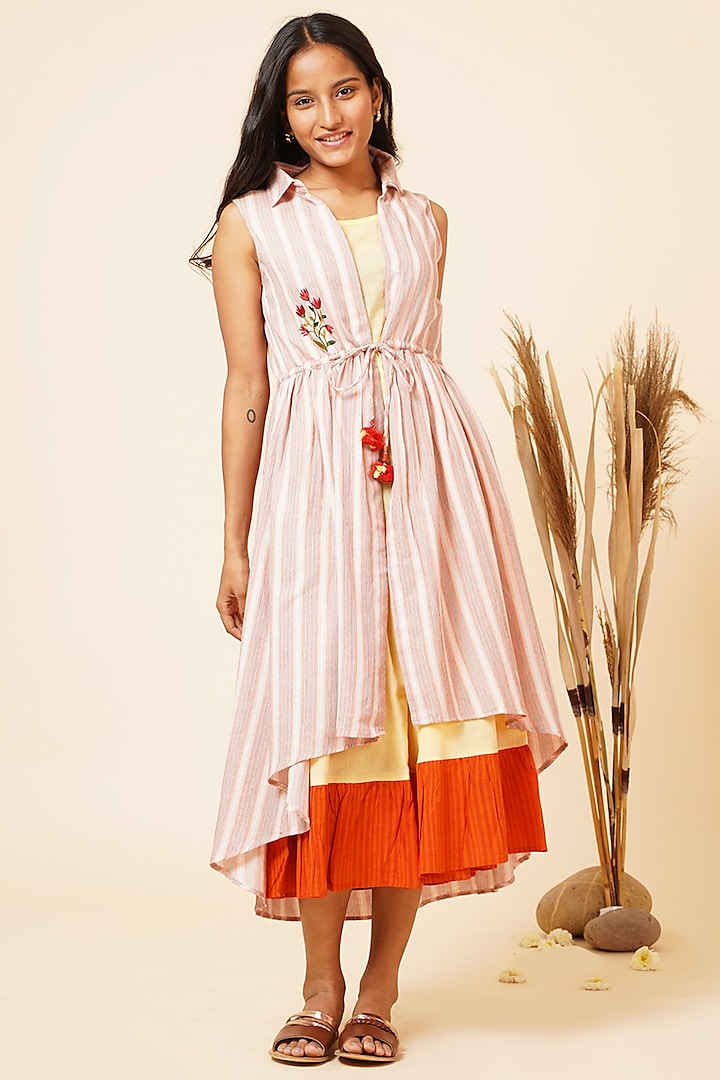 Yellow Pure Cotton Layered Maxi Dress With Cape by Miar Designs-By Siddhi Shah at Pernia's Pop Up Shop