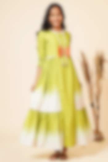 Light Green Muslin Cotton Maxi Summer Dress by Miar Designs-By Siddhi Shah at Pernia's Pop Up Shop