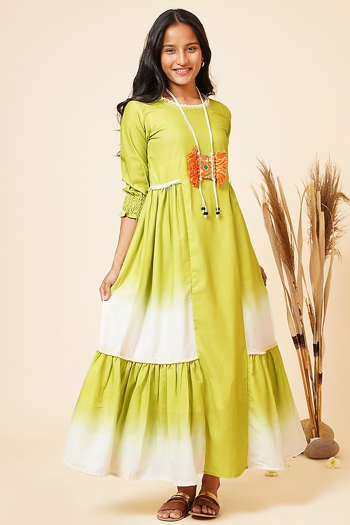 Light Green Muslin Cotton Maxi Summer Dress by Miar Designs-By Siddhi Shah at Pernia's Pop Up Shop