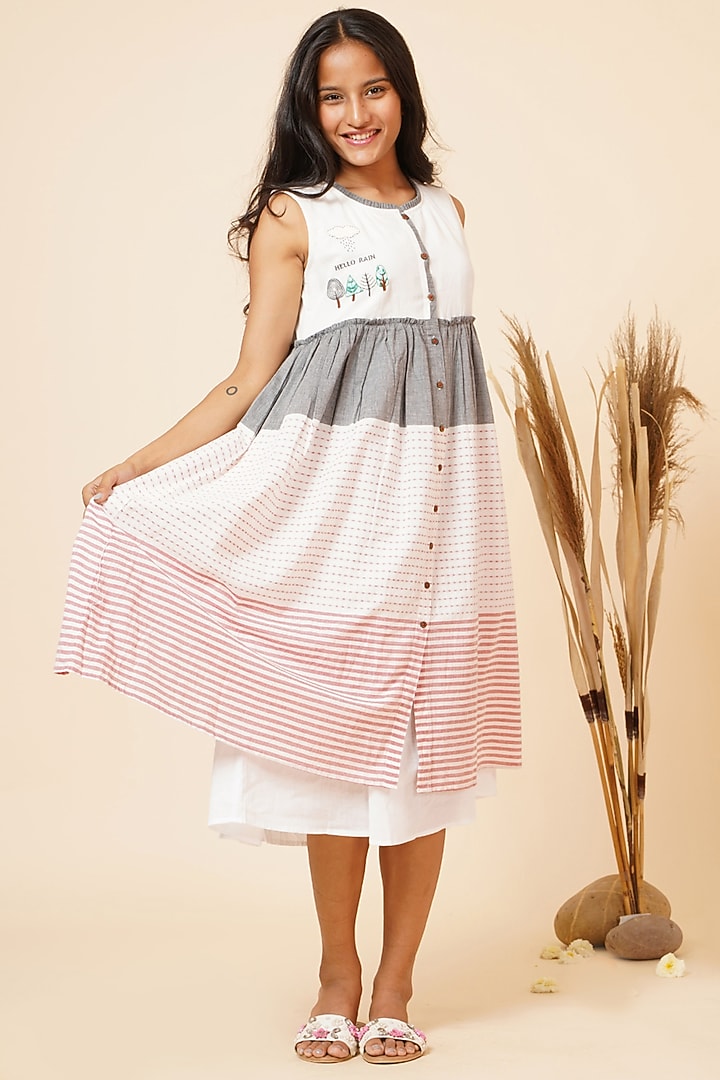 Multi-Colored Handloom Cotton Layered Summer Dress by Miar Designs-By Siddhi Shah at Pernia's Pop Up Shop