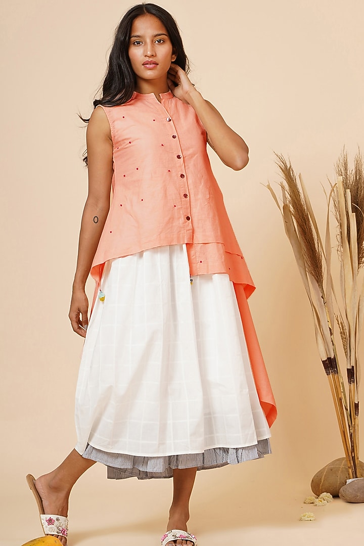 White Handloom Cotton Maxi Summer Dress With Cape by Miar Designs-By Siddhi Shah at Pernia's Pop Up Shop
