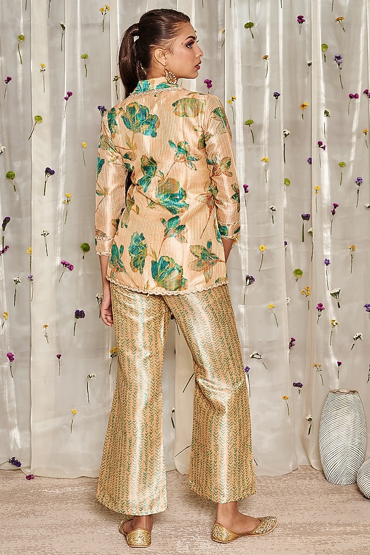 Beige Tussar Silk Printed Co-Ord Set by Miar Designs-By Siddhi Shah at Pernia's Pop Up Shop