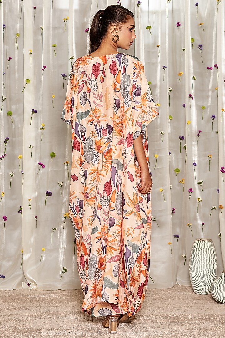 Mustard Pure Muslin Cotton Floral Printed Cape Set by Miar Designs-By Siddhi Shah at Pernia's Pop Up Shop