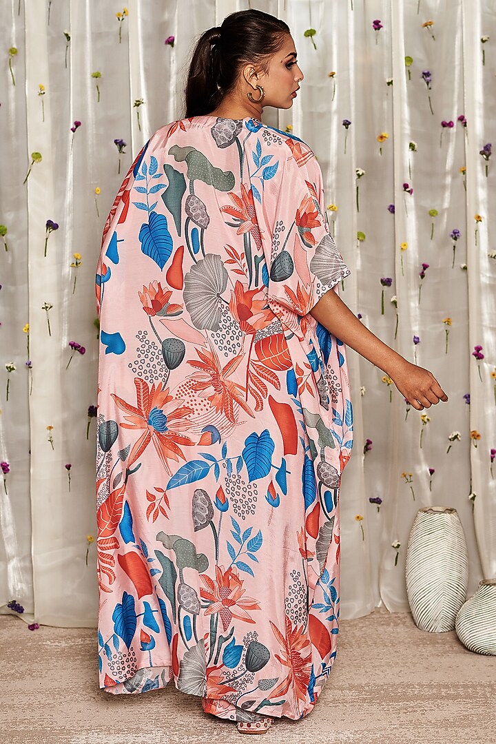 Pink Pure Muslin Cotton Floral Printed Cape Set by Miar Designs-By Siddhi Shah at Pernia's Pop Up Shop