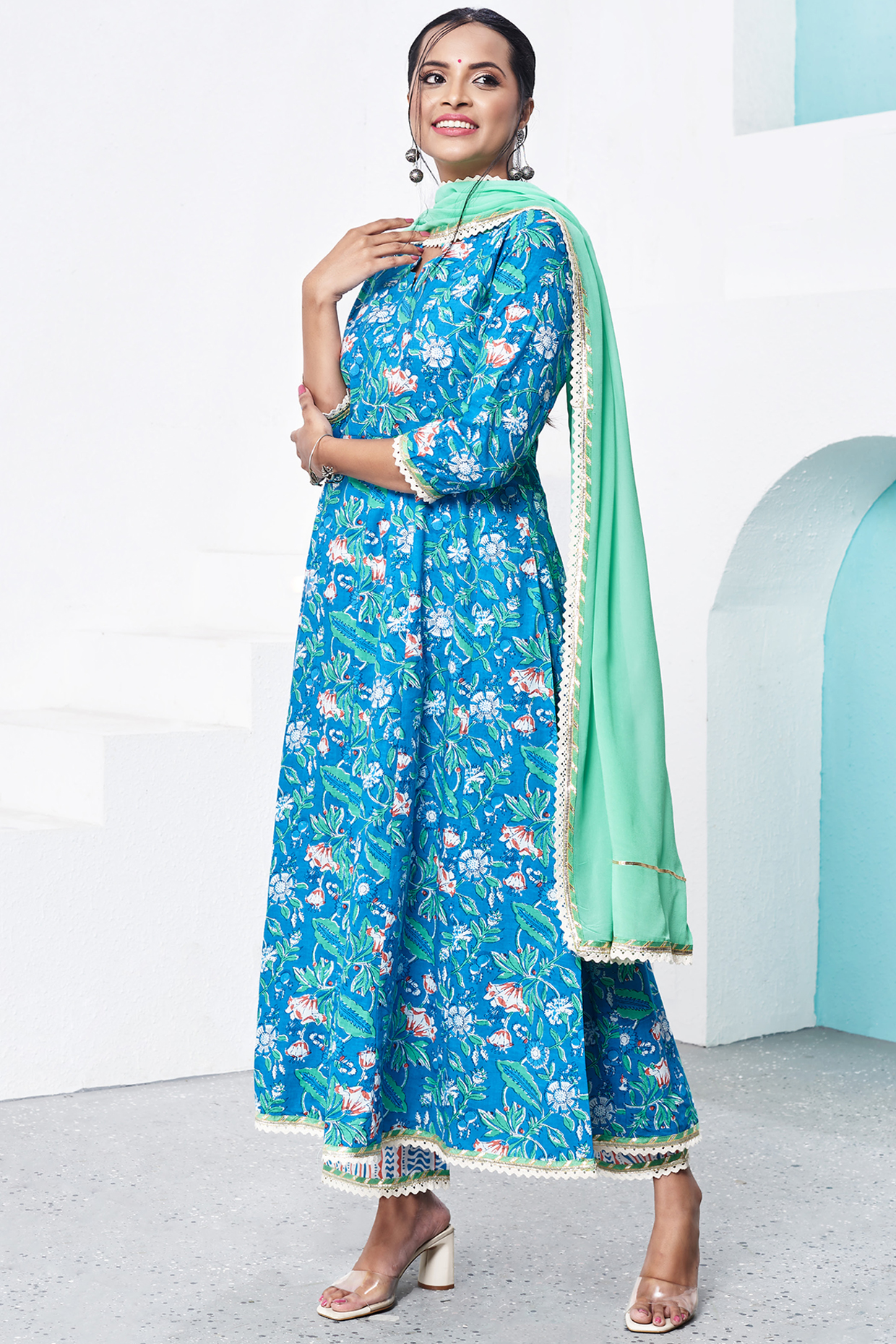 Blue Hand-Block Printed Kurta Set by Miar Designs-By Siddhi Shah at Pernia's Pop Up Shop