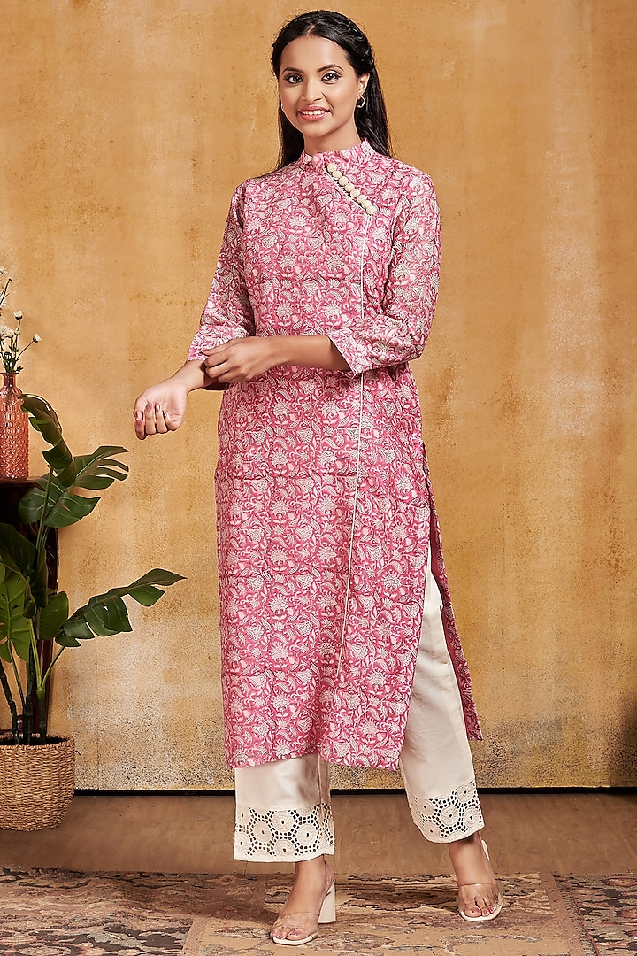 Pink Printed Kurta Set by Miar Designs-By Siddhi Shah