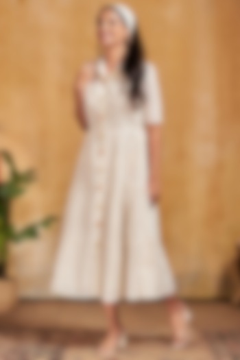Ivory Printed Midi Summer Dress by Miar Designs-By Siddhi Shah at Pernia's Pop Up Shop