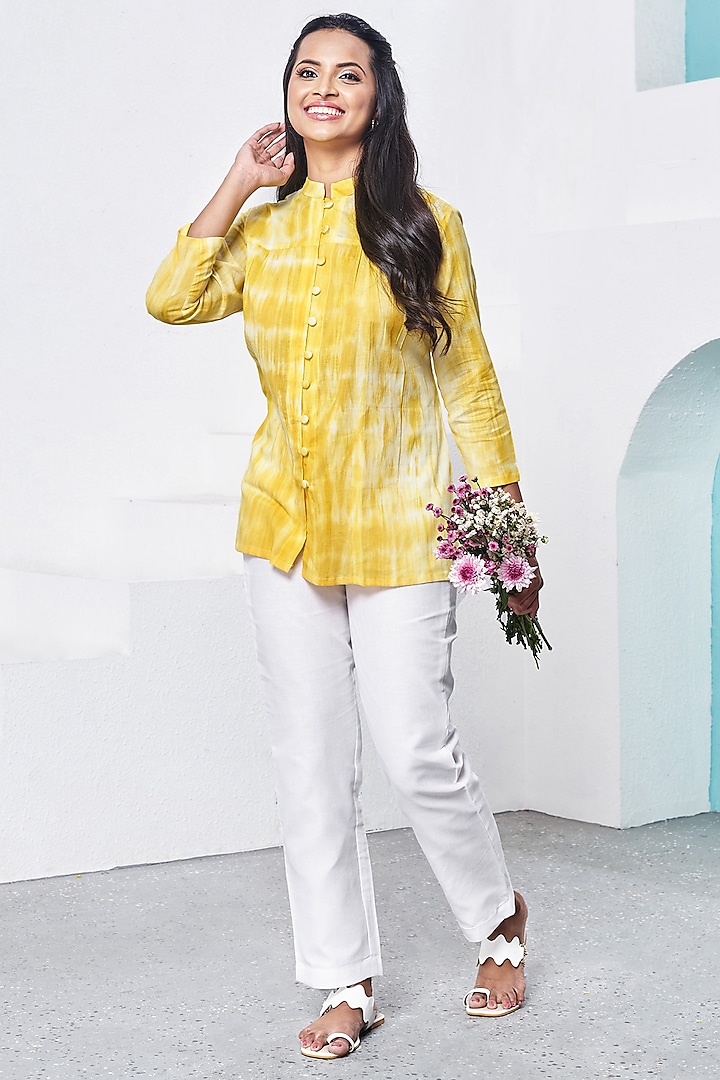 Yellow & White Cotton Co-Ord Set by Miar Designs-By Siddhi Shah