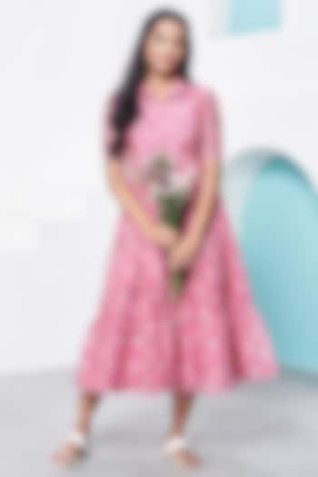 Pink Hand Block Printed Midi Summer Dress by Miar Designs-By Siddhi Shah at Pernia's Pop Up Shop
