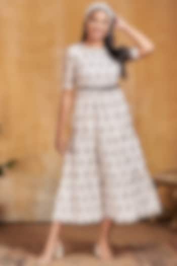 White & Red Printed Midi Summer Dress by Miar Designs-By Siddhi Shah at Pernia's Pop Up Shop