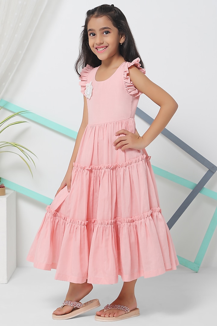 Pastel Pink Poly Layered Gown For Girls by Mini Chic