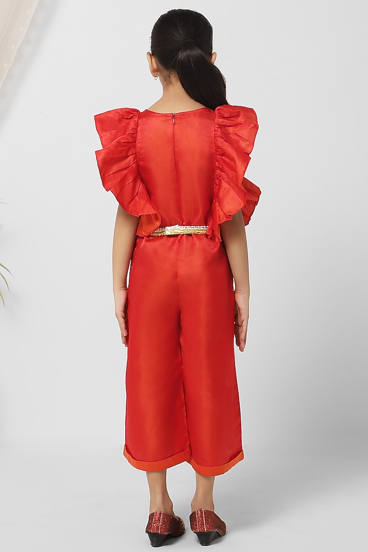 Orange Polyester Jumpsuit For Girls by Mini Chic at Pernia's Pop Up Shop