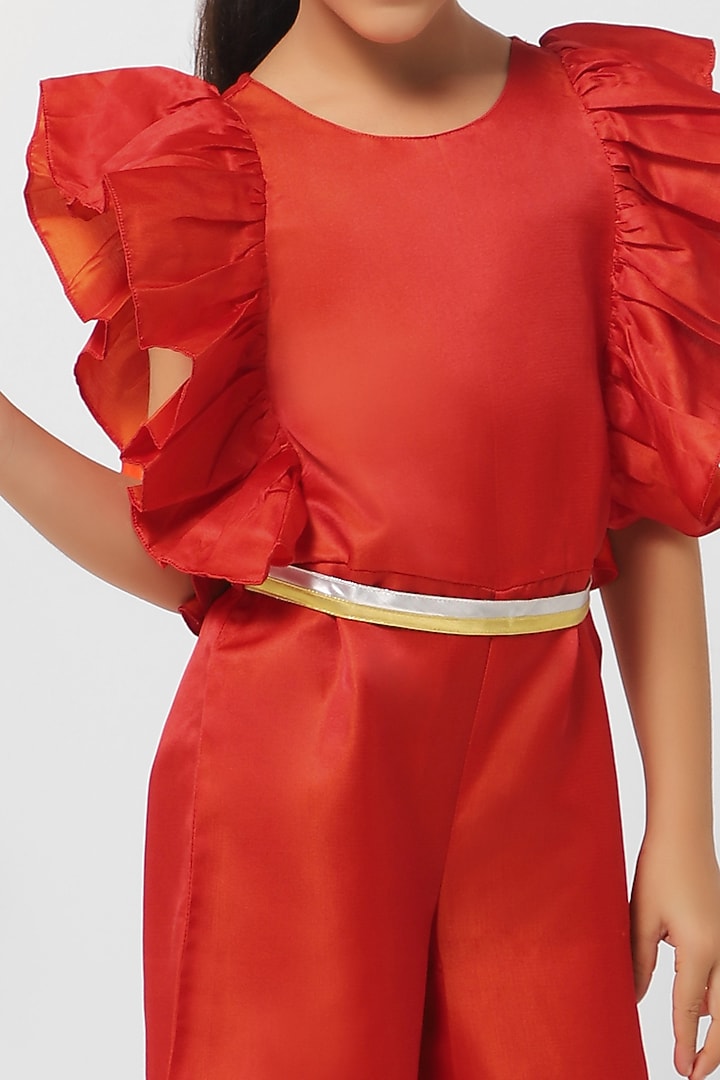 Orange Polyester Jumpsuit For Girls by Mini Chic at Pernia's Pop Up Shop