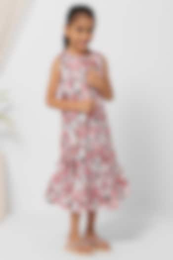 Multi-Colored Floral Printed Midi Dress For Girls by Mini Chic