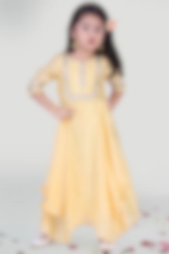 Pastel Yellow Cowl Gown For Girls by Mini Chic