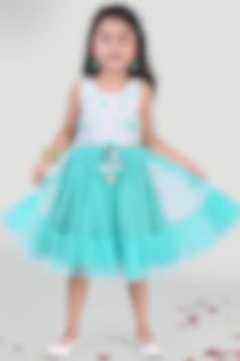 Aqua Blue Embroidered Dress For Girls by Mini Chic at Pernia's Pop Up Shop