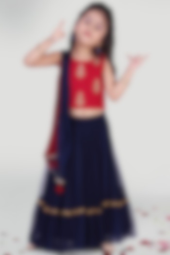 Navy Blue & Maroon Skirt Set For Girls by Mini Chic