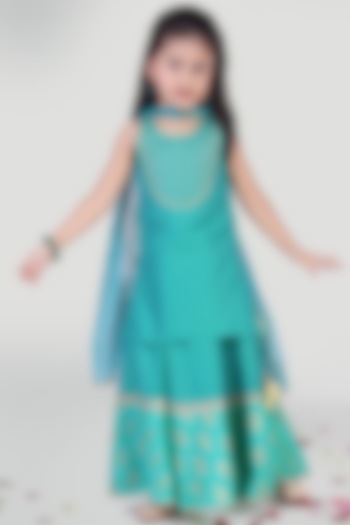 Aqua Green Kalidar Skirt Set For Girls by Mini Chic