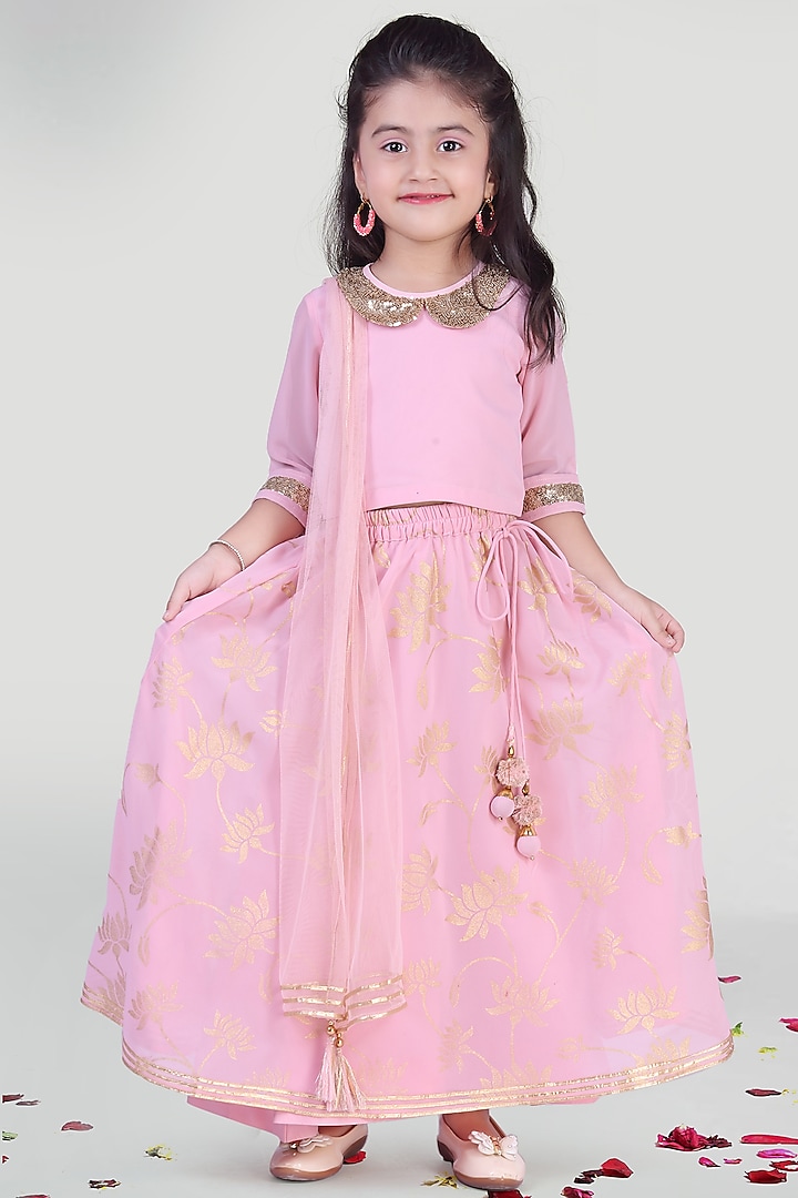 Pastel Pink Skirt Set For Girls by Mini Chic