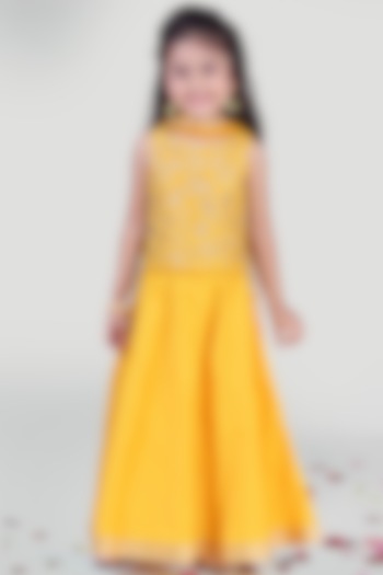 Golden Yellow Skirt Set For Girls by Mini Chic