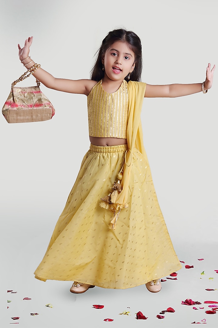 Pastel Yellow Skirt Set For Girls by Mini Chic