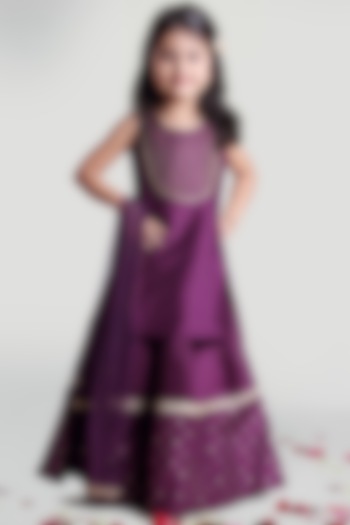 Purple Circular Skirt Set With Dupatta For Girls by Mini Chic