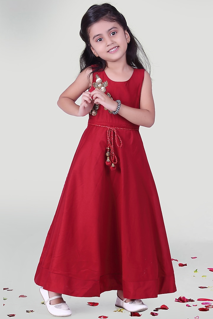 Wine & Maroon Gown For Girls by Mini Chic