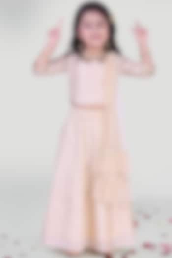 Beige Modal Chanderi Skirt Set For Girls by Mini Chic at Pernia's Pop Up Shop